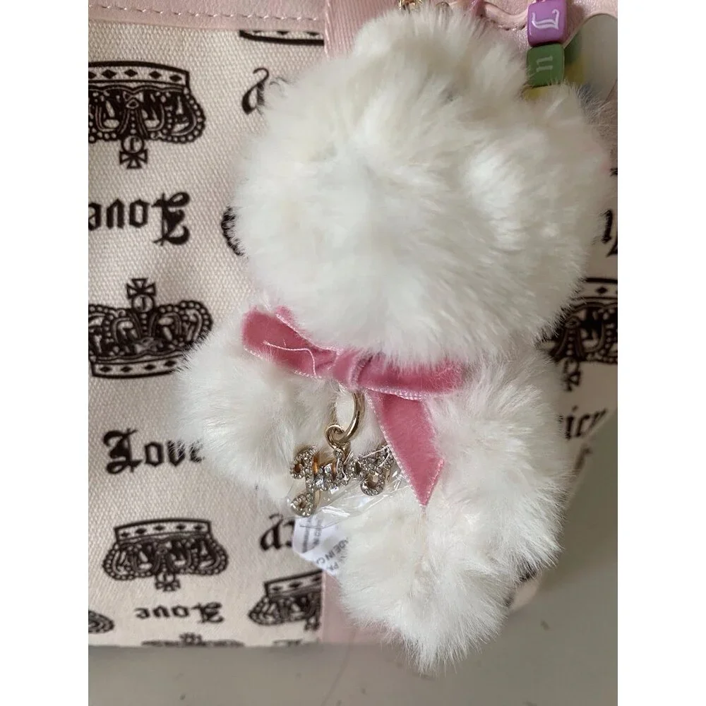 Juicy Couture Crown Juicy Festival Tote Bag Pink Cream Chocolate W/Plush Charm‎